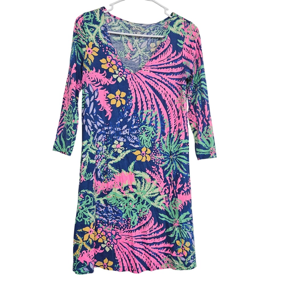 Lilly Pulitzer XS Pima Cotton V-Neck Tropical Dress 25992 Preppy Summer Beach
